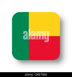 Benin-Flagge - flaches Vektorquadrat mit abgerundeten Ecken und fallengelassenen Schatten. Stock Vektor