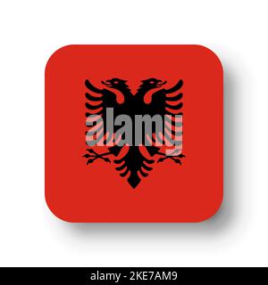 Albanien Flagge - flache Vektor-Quadrat mit abgerundeten Ecken und Schatten fallen gelassen. Stock Vektor