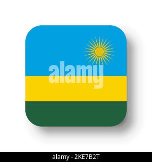 Ruanda-Flagge - flaches Vektorquadrat mit abgerundeten Ecken und fallengelassenen Schatten. Stock Vektor