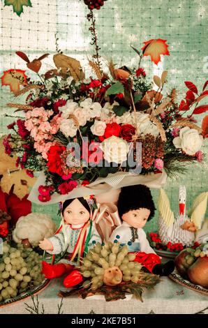 Ukrainische Herbst Zusammensetzung der Trauben, ein Paar kozak Stockfoto