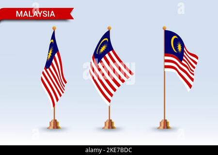 malaysia Tischflagge mit verschiedenen Stilen gesetzt Stock Vektor