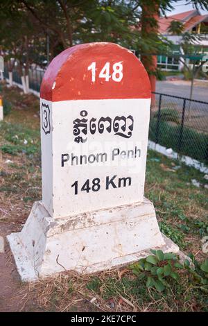 Distanz-Meilenstein nach Phnom Penh in Kampot Kambodscha Stockfoto