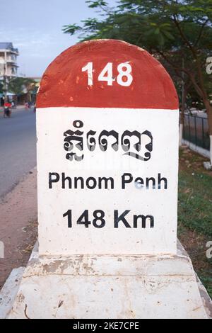 Distanz-Meilenstein nach Phnom Penh in Kampot Kambodscha Stockfoto