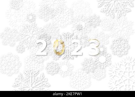 Frohes Neues Jahr 2023. Karte mit Schneeflocken Stock Vektor