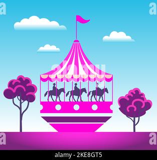 Rosa Zirkus aus Feenwelt, minimalistischer Vektor-Cartoon, druckvolle Formen und Farben, die Aufmerksamkeit erfordern Stock Vektor