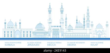 Skizzieren Skyline Panorama der berühmtesten Moscheen - Vektordarstellung Stock Vektor