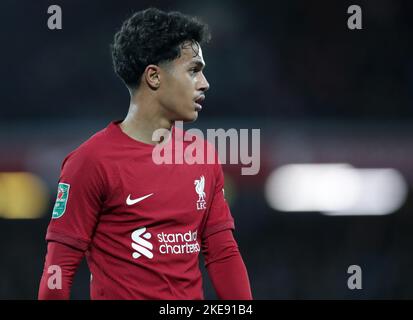 Anfield, Liverpool, Merseyside, Großbritannien. 9.. November 2022. Carabao Cup Football, Liverpool versus Derby County; Fabio Carvalho of Liverpool Credit: Action Plus Sports/Alamy Live News Stockfoto