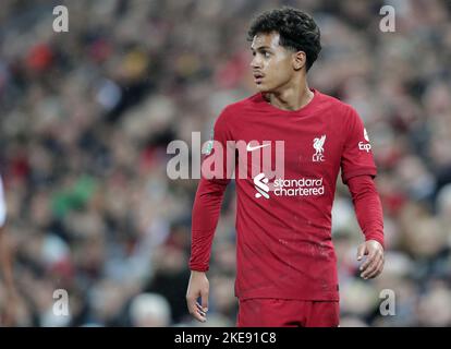 Anfield, Liverpool, Merseyside, Großbritannien. 9.. November 2022. Carabao Cup Football, Liverpool versus Derby County; Fabio Carvalho of Liverpool Credit: Action Plus Sports/Alamy Live News Stockfoto