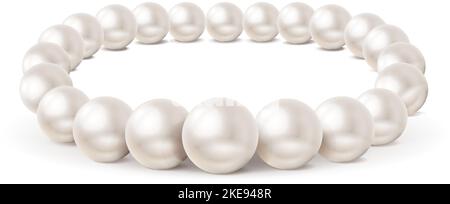 3D realistisches Vektorsymbol. Halskette mit weißen Perlen. Stock Vektor