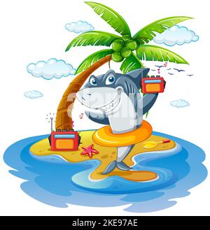 Hai hören Musik auf der Insel Illustration Stock Vektor