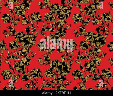 Goldfarbenes Nahtmuster mit Blumenmuster. Vintage Vektor botanische Tapete. Goldene Blumen auf dem blauen Hintergrund. Design für Tapete, Textil, Stoff, Bezug. Stock Vektor