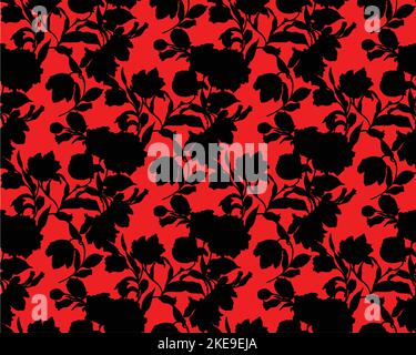 Schwarz-weiße Tapete Vektor-Design für den Hintergrund. vektor nahtlose schwarz-weiß-Muster mit abstrakten stilisierten Blumen im Folk-Stil, Hohloma, Stock Vektor