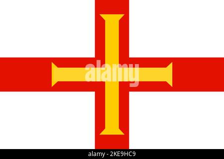 Die Flagge von Guernsey. Die Flagge von Guernsey wurde 1985 angenommen und besteht aus dem roten Georgskreuz mit einem zusätzlichen Gold. Stockfoto