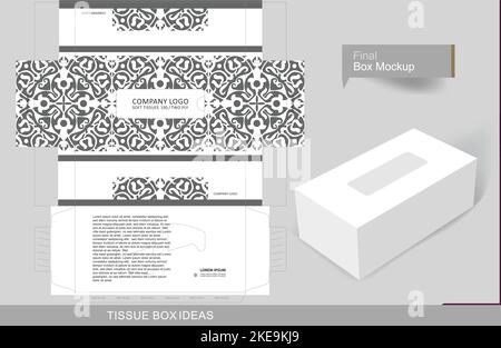 Gewebebox mit klassischen grauen Elementen, Vorlage für geschäftliche Zwecke, Text und Logos platzieren und sofort drucken Stock Vektor
