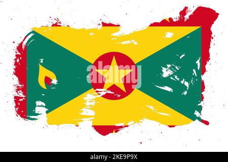 Grenada-Flagge mit gemaltem Grunge-Pinselstrich-Effekt auf weißem Hintergrund Stockfoto