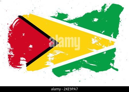 Guyana-Flagge mit gemaltem Grunge-Pinselstrich-Effekt auf weißem Hintergrund Stockfoto