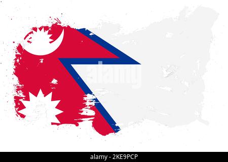 Nepal Flagge mit gemaltem Grunge Pinselstrich Effekt auf weißem Hintergrund Stockfoto