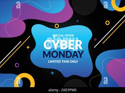 Cyber Monday Online-Verkauf Rabatt Social-Media-Banner oder Post Vorlage Idee. Am besten für Flash-Verkäufe und wöchentliche Angebote. Neujahrsangebot. Stock Vektor