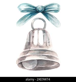 Glocke und Schleife. Aquarell-Illustration. Isolieren Stockfoto