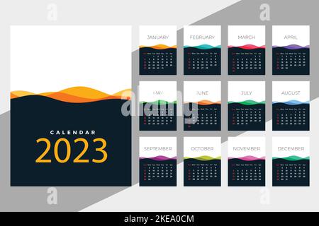 Frohes neues Jahr digital editierbare Corporate Kalender Vorlagen. Minimale Ideen und Konzept für Bürotisch- und Wandkalender 2023 2025 Stock Vektor