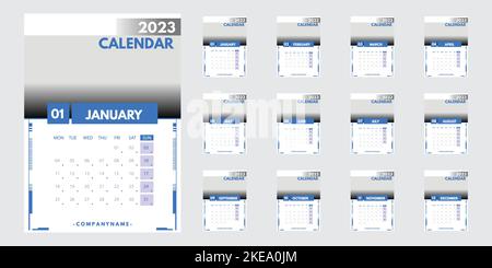 Frohes neues Jahr digital editierbare Corporate Kalender Vorlagen. Minimale Ideen und Konzept für Bürotisch- und Wandkalender 2023 2025 Stock Vektor