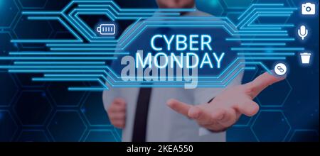 Schild mit Cyber Monday. Wort für einen Tag, an dem E-Commerce-Websites bieten ein besonderes Angebot für Käufer Stockfoto