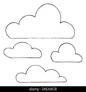 Herbst. Satz von Vektorgrafiken im handgezeichneten Stil. Monochromes Poster mit Wolken. Sammlung von Symbolen, Schilder, Aufkleber Stock Vektor