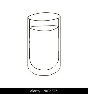 Monochromes Grafikelement für Ihr Design. Abbildung im Handzeichnen-Stil. Glas mit Wasser. Symbol, Stift, Aufkleber, Schild Stock Vektor