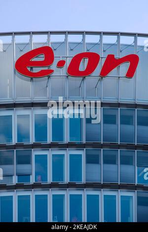 Logo des Energieversorgers E.ON SE, Hauptsitz, Deutschland, Nordrhein-Westfalen, Ruhrgebiet, Essen Stockfoto