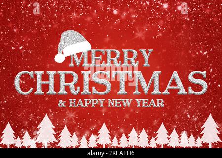 Roter Hintergrund Gruß für fröhliche weihnachten und glückliches neues Jahr 2023. Stockfoto