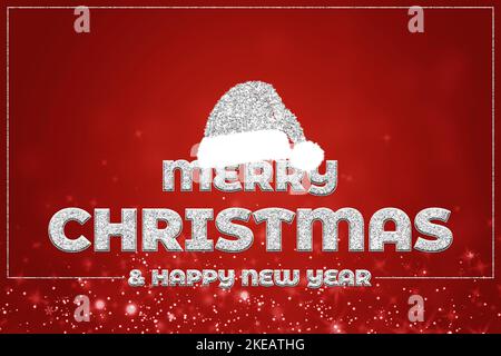 Roter Hintergrund Gruß für fröhliche weihnachten und glückliches neues Jahr 2023. Stockfoto