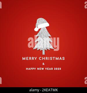 Roter Hintergrund Gruß für fröhliche weihnachten und glückliches neues Jahr 2023. Stockfoto