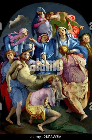 Absetzung aus dem Kreuzaltartikel, 1528, Christusdeposition von Jacopo Pontormo 1494 –, 1557, italienischer Renaissance-Maler Jacopo da Pontormo, italienischer Mannerist der Florentiner Schule, Capponi-Kapelle der Kirche Santa Felicita in Florenz. Italien Italienisch, Stockfoto