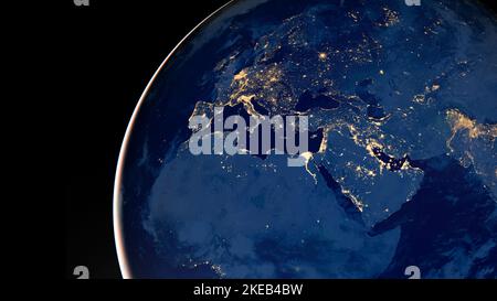Die Erde in der Nacht, die Lichter Europas. Elemente dieses Bildes, die von der NASA eingerichtet wurden. Stockfoto