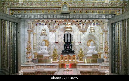 Jina-Bilder vom berühmten Gajaratha Digambar Jain-Tempel von Rohtak Stockfoto