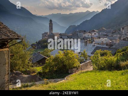 Das Dorf Soglio in der Bregaglia-Reihe - Schweiz. Stockfoto