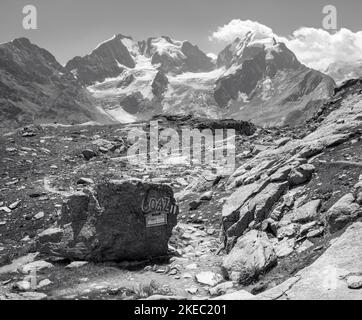 Der Piz Bernina und der Piz Roseg Gipfel - Schweiz. Stockfoto