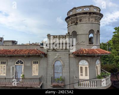 Nordamerika, Karibik, Großantillen, Hispaniola Island, Dominikanische Republik, Santo Domingo, Zona Colonial, Luftaufnahme eines historischen Hauses in der Zona Colonial Stockfoto