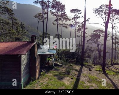 Nordamerika, Karibik, Großantillen, Hispaniola Island, Dominikanische Republik, Central Cordillera, Parque Nacional Armando Bermúdez, morgendliche Atmosphäre in der Hütte La Compartición Stockfoto