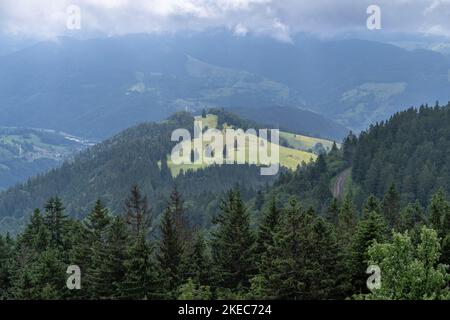 Europa, Deutschland, Süddeutschland, Baden-Württemberg, Schwarzwald, Blick von Belchen über die Gipfelstraße ins Tal Stockfoto