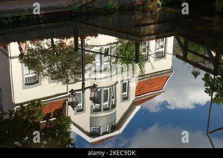 Wasserspiegelung am Hauptkanal in Papenburg, Papenburg, Emsland, Niedersachsen, Deutschland Stockfoto