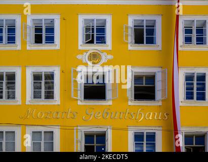 Österreich, Salzburg, Mozarts Geburtshaus in der Getreidegasse Stockfoto