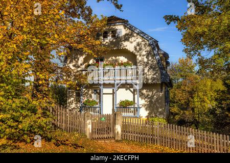 Münter Haus im Herbst. Murenau am Staffelsee, Bayern, Deutschland. Stockfoto