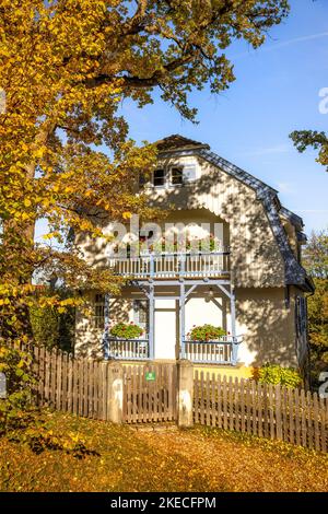 Münter Haus im Herbst. Murenau am Staffelsee, Bayern, Deutschland. Stockfoto