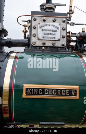 Tarrant Hinton.Dorset.Vereinigtes Königreich.August 25. 2022.Ein 1910 Robey Allzweck-Zugmotor namens King George V ist auf dem Display auf der Great Dor Stockfoto