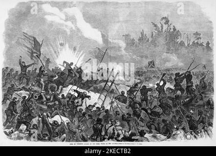 Belagerung von Vicksburg - Angriff auf die Rebellenwerke am 22.. Mai 1863. Illustration des amerikanischen Bürgerkriegs des 19.. Jahrhunderts aus Frank Leslie's Illustrated Newspaper Stockfoto