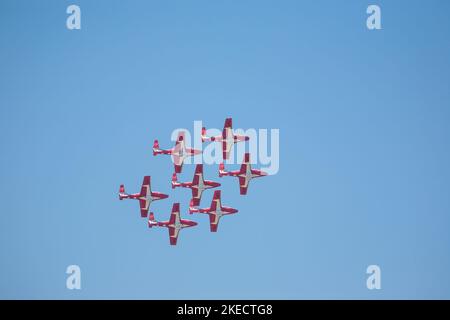 Das Team der Canadian Forces Snowbirds tritt auf der CNE Air Show in Toronto, Ontario, Kanada, auf. Stockfoto