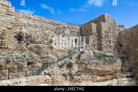 Alte Mauer 12. Jahrhundert Kerak Crusader Castle Jordanien Stockfoto