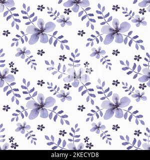 Aquarell florales Nahtloses Muster, lila auf weiß Stockfoto