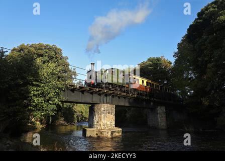822 fährt am 10.10.22 über die Afon Banwy Bridge bei Heniarth. Stockfoto
